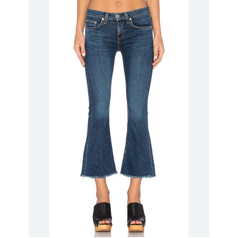 Rag & Bone Ankle Jeans Flare High Rise Medium Wash Blue Size 24